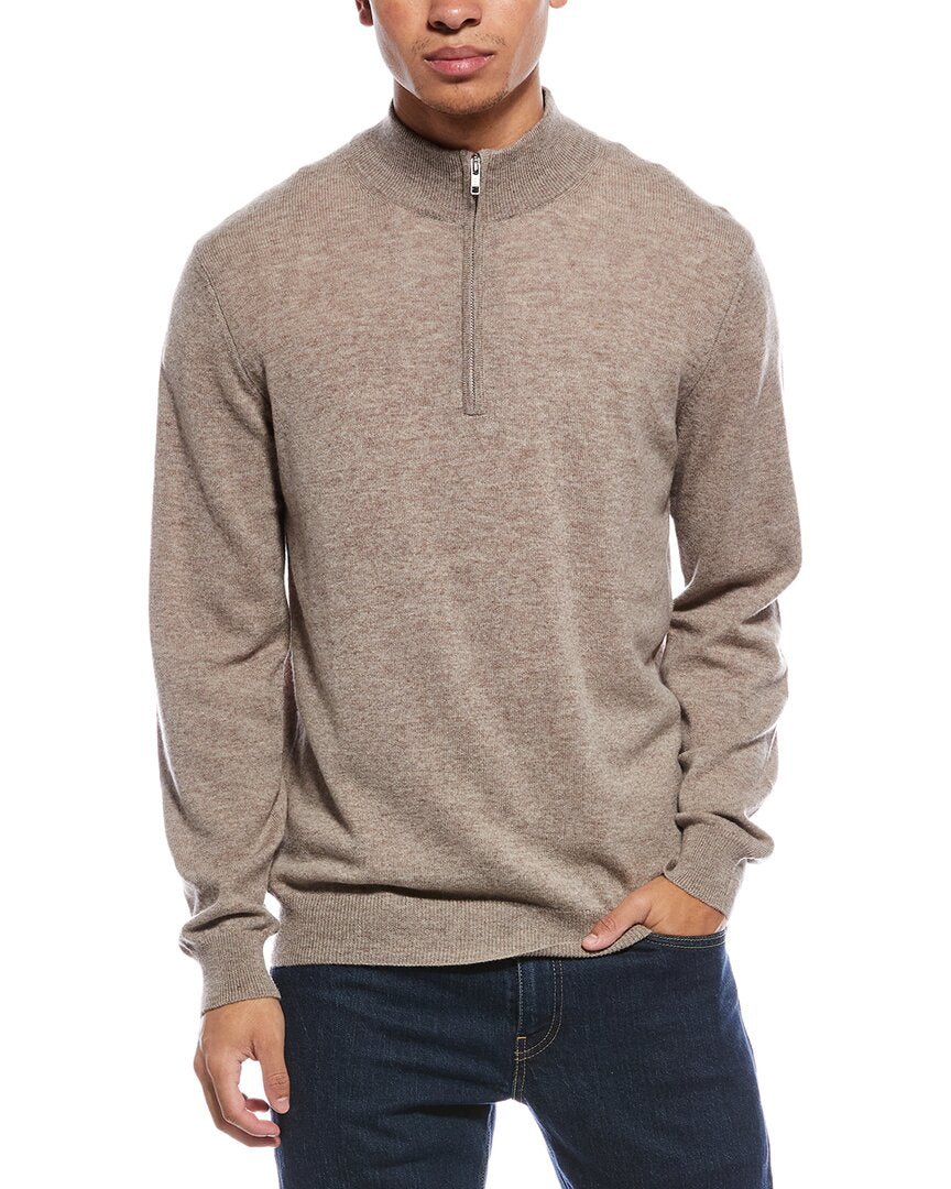 Brodie Cashmere Classic Wool & Cashmere-Blend 1/4-Zip Mock Sweater