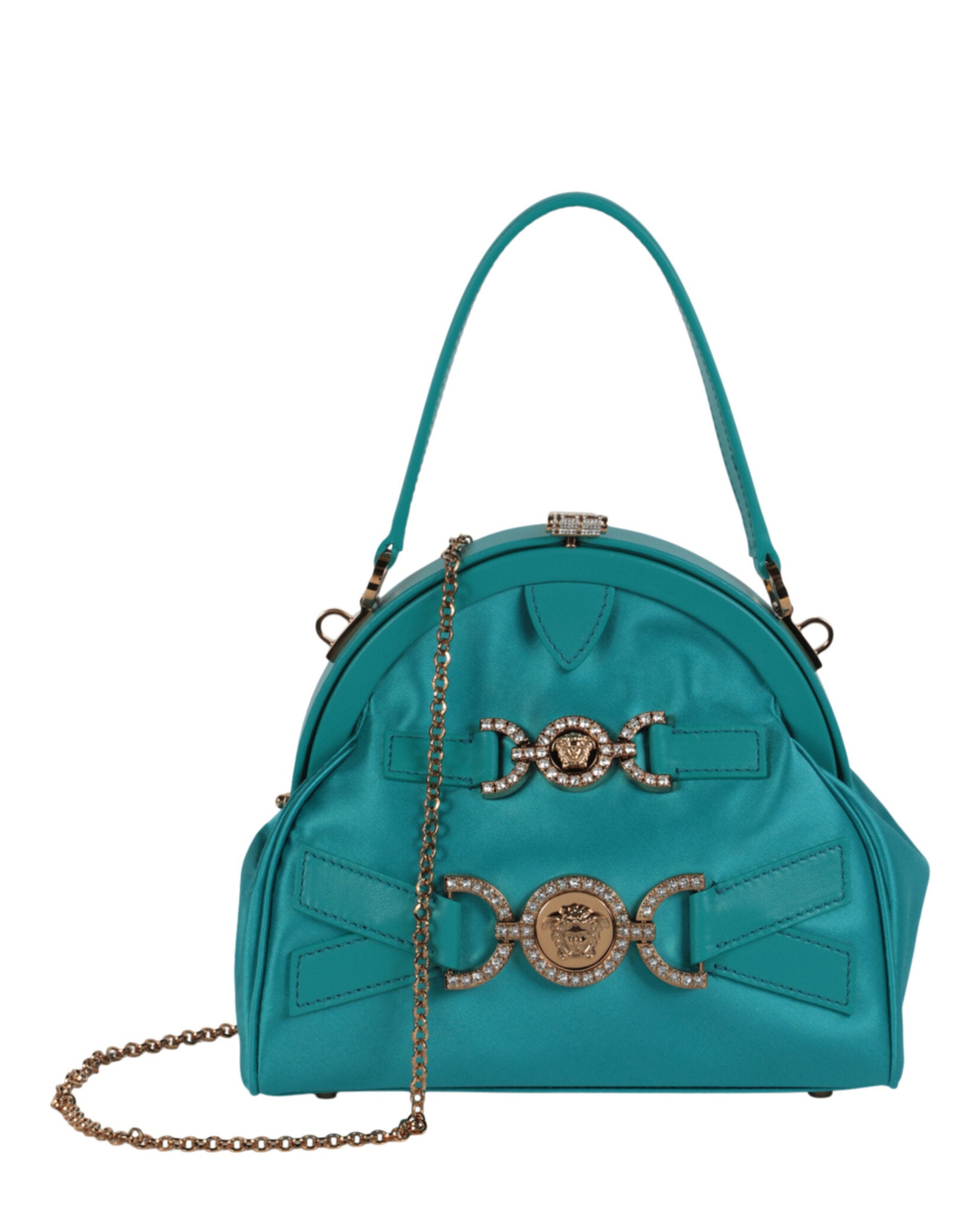 Versace Womens Crystal Medusa '95 Satin Handbag ONE SIZE Glacier Green