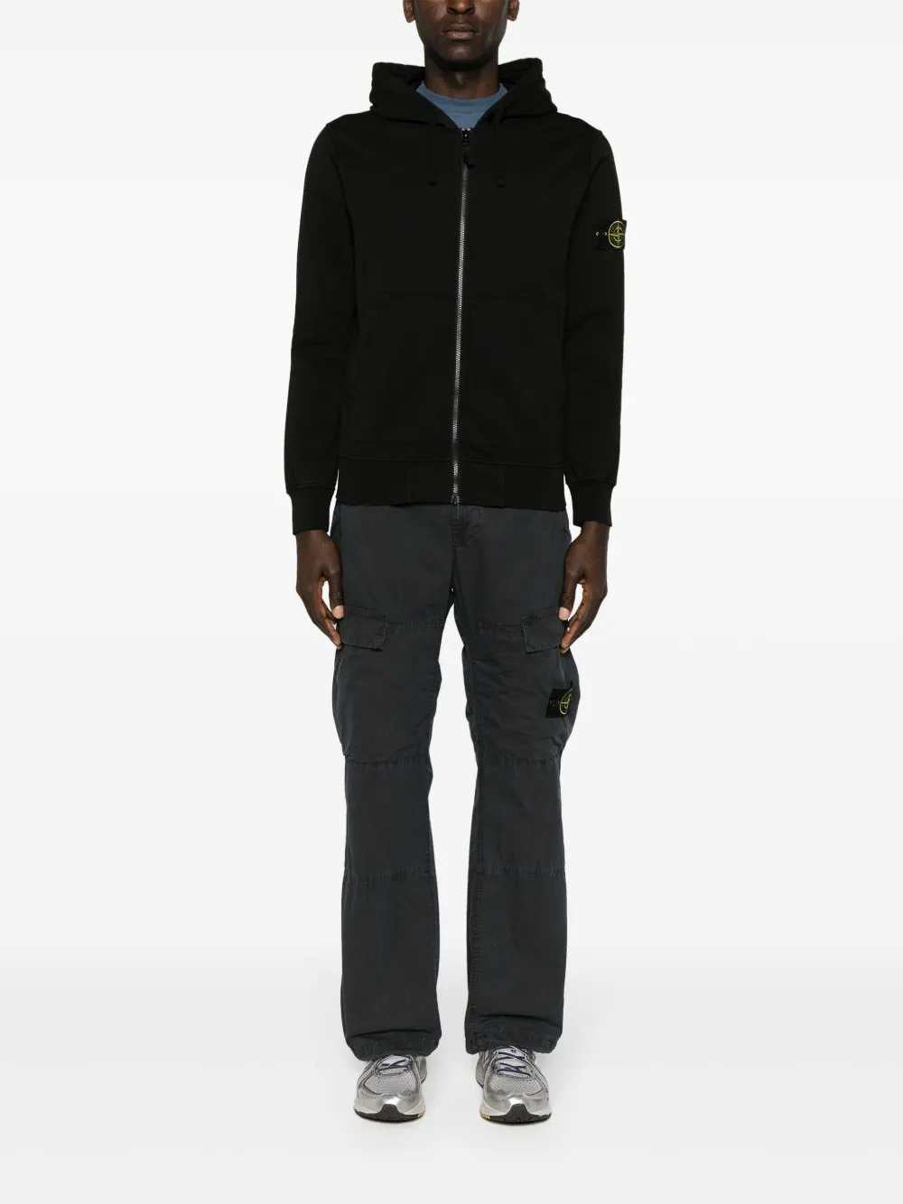 Stone Island Men Zip-Up Hoodie With Brand Logo Patch.