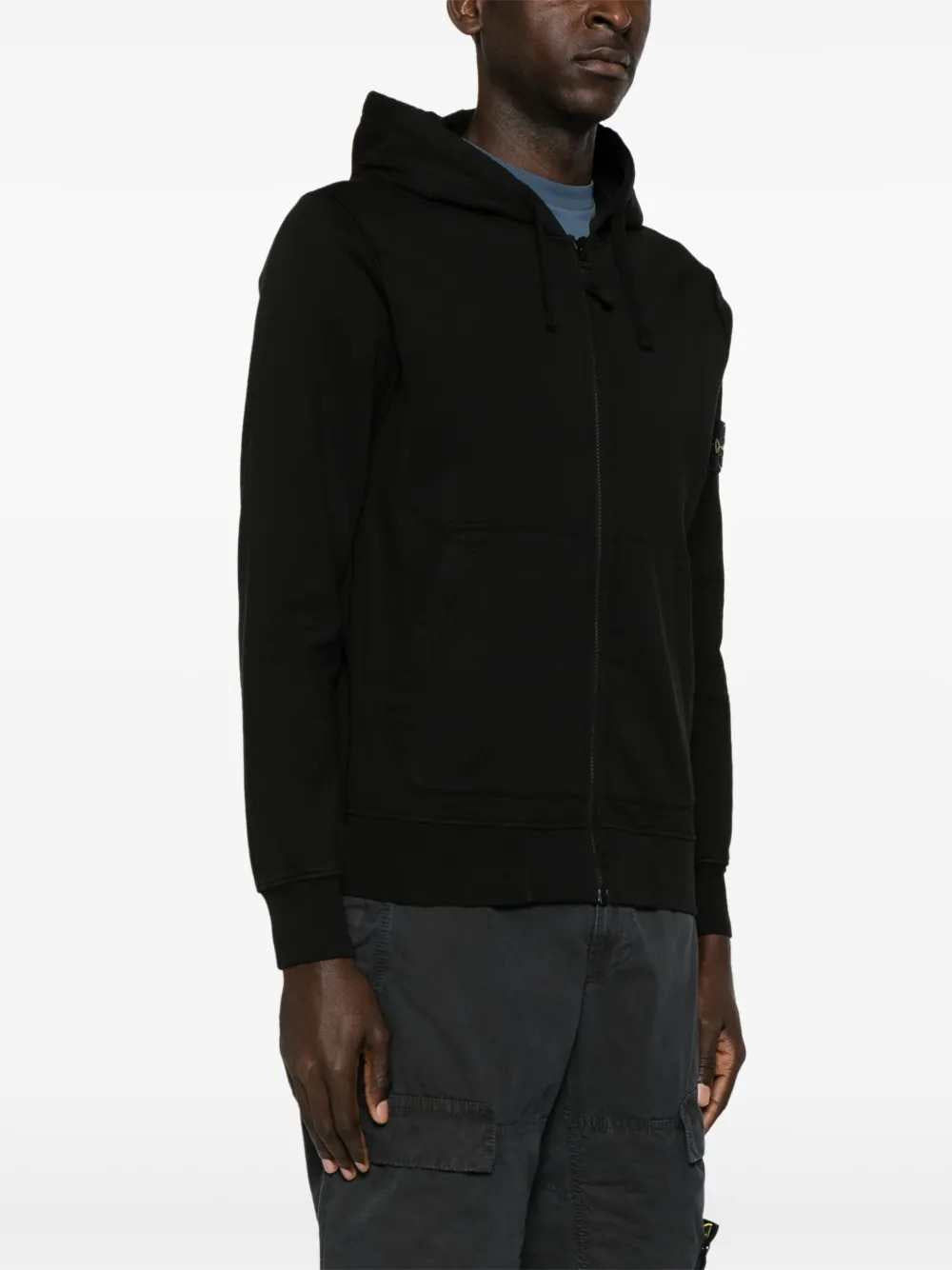 Stone Island Men Zip-Up Hoodie With Brand Logo Patch.