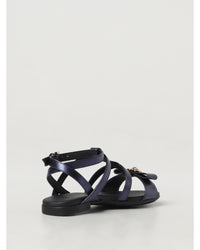 Versace Flat Leather Sandals Bow Accent Kids Blue Shoes