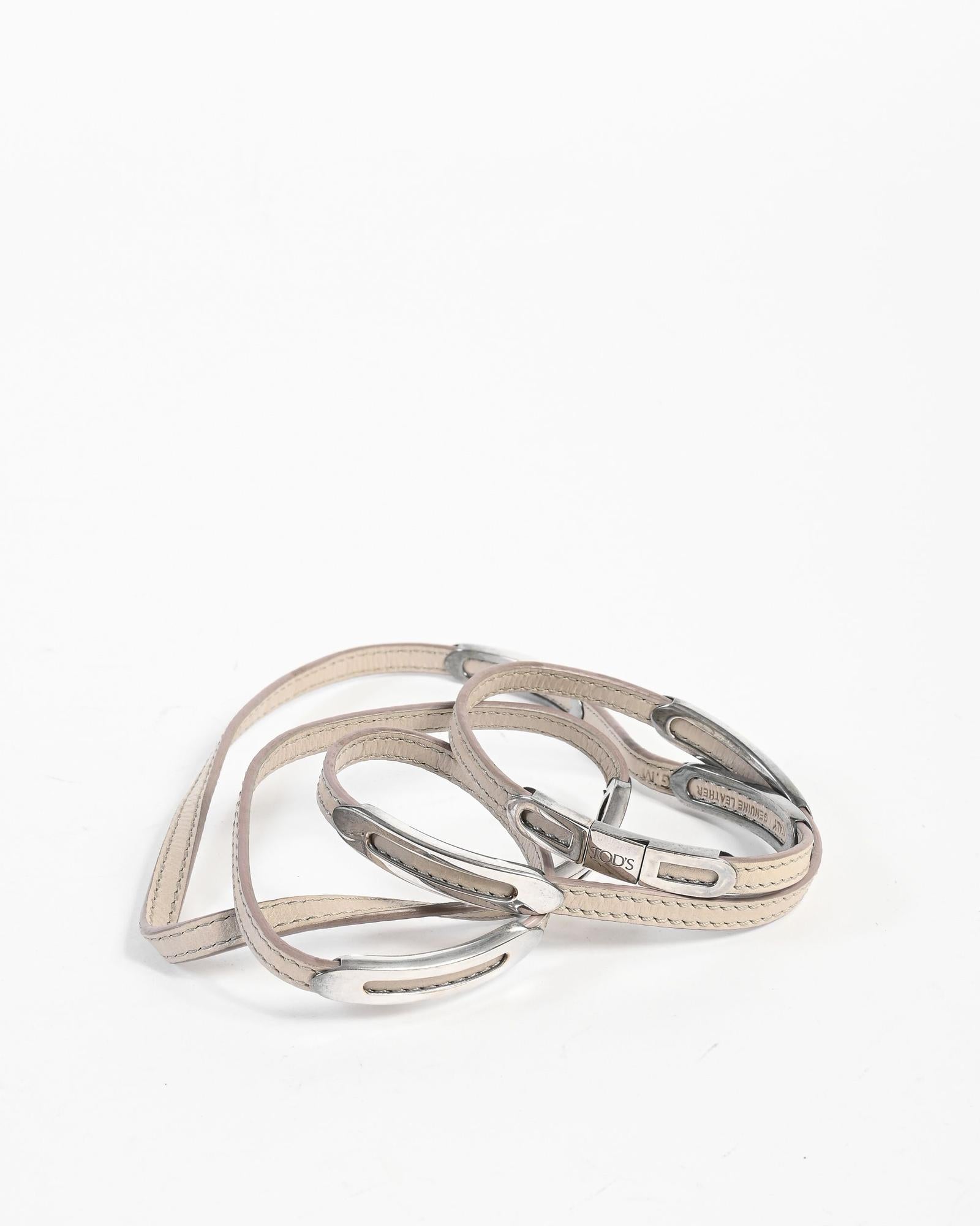 Tod's Double Wrap Leather Bracelet in Beige Beige
