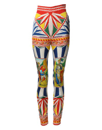 Dolce & Gabbana Multicolor Silk Carretto Leggings Stretch Waist Women's Pants