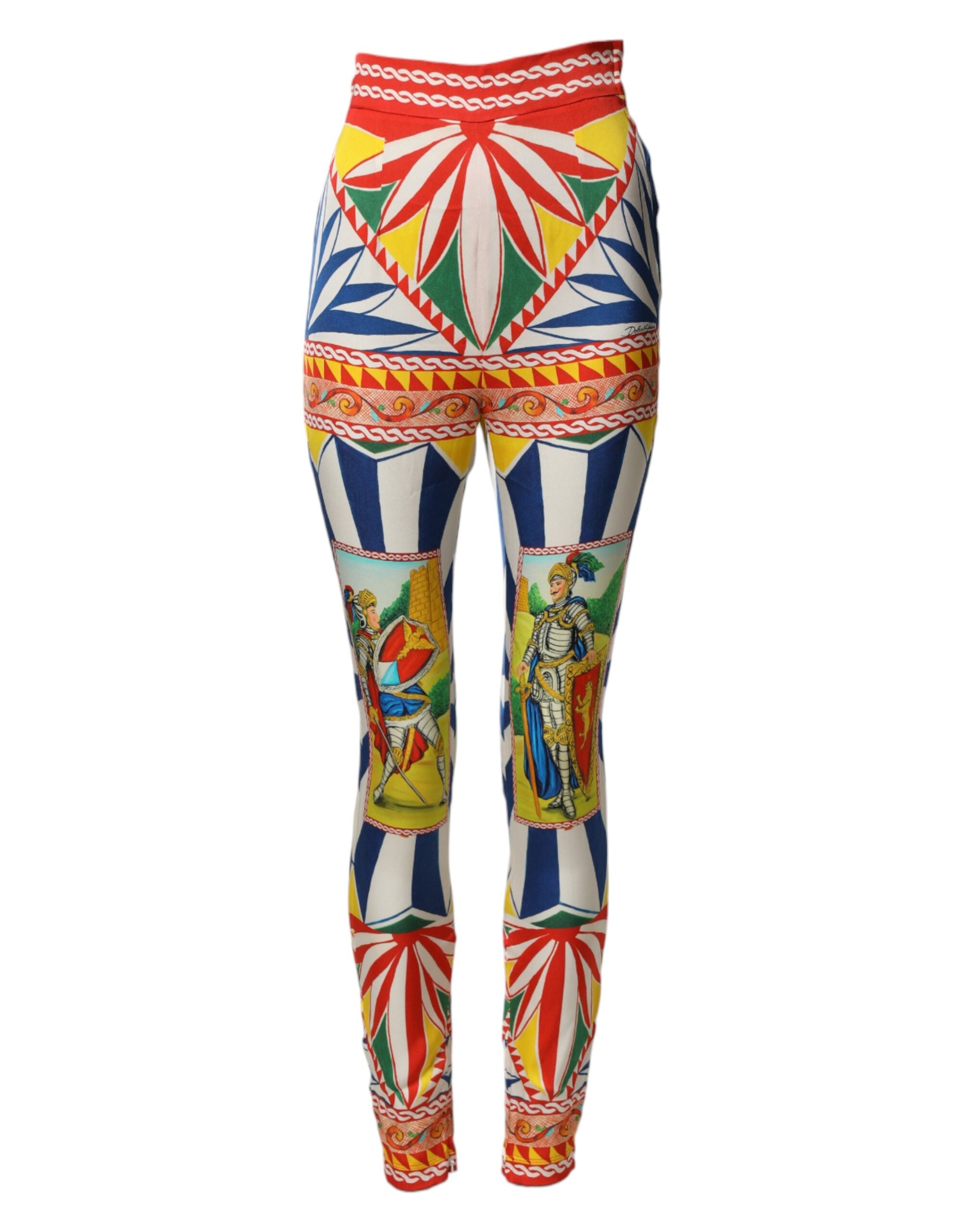 Dolce & Gabbana Multicolor Silk Carretto Leggings Stretch Waist Women's Pants