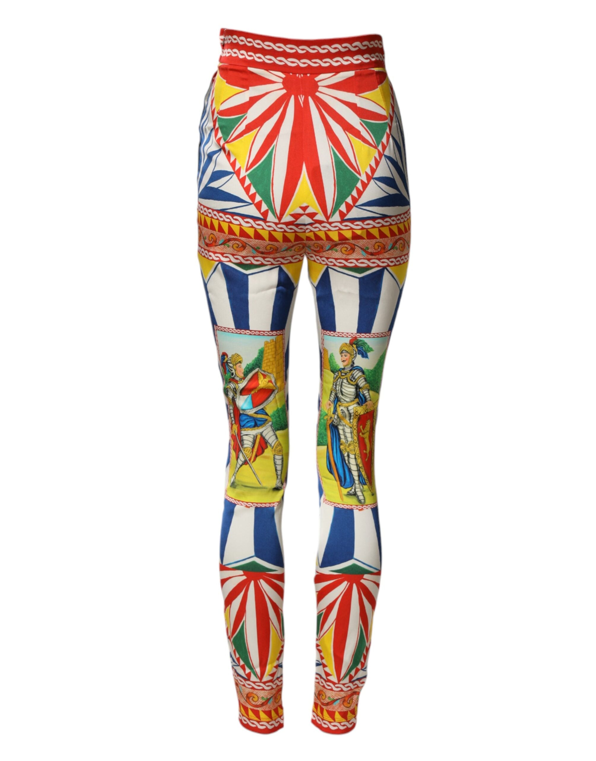 Dolce & Gabbana Multicolor Silk Carretto Leggings Stretch Waist Women's Pants