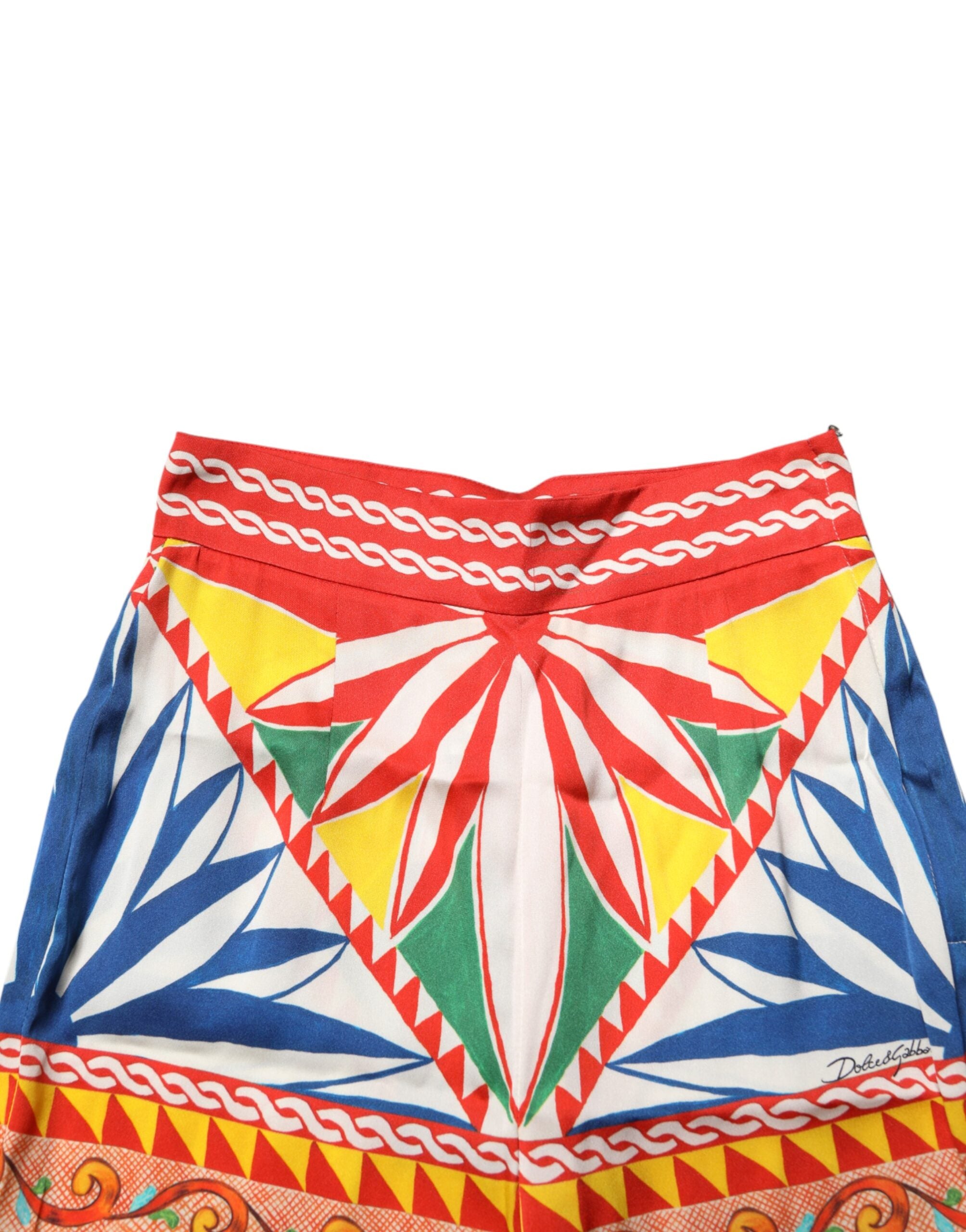 Dolce & Gabbana Multicolor Silk Carretto Leggings Stretch Waist Women's Pants