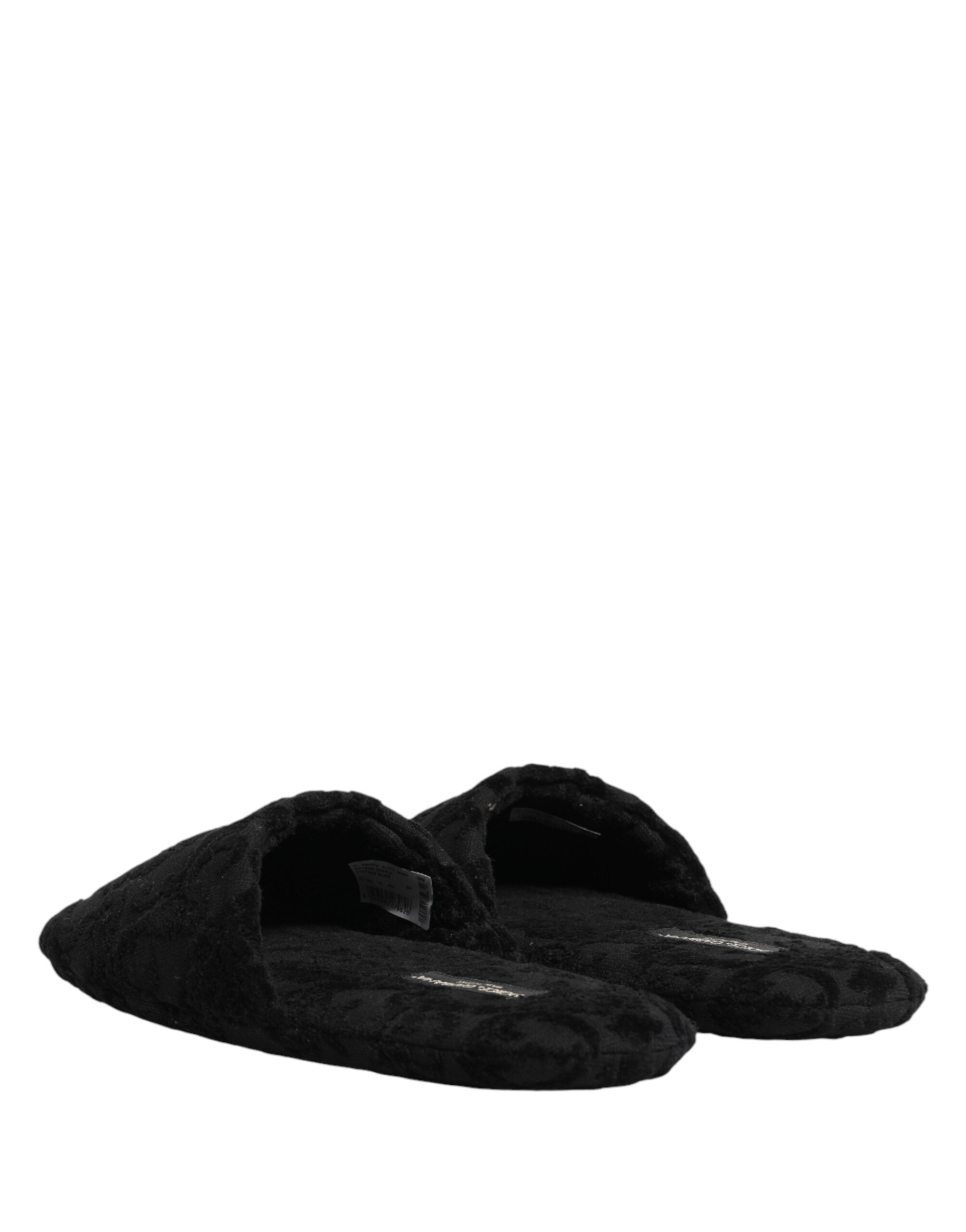 Dolce & Gabbana Dolce & Gabbana Black Logo Embroidered Slippers Flats Men's Shoes
