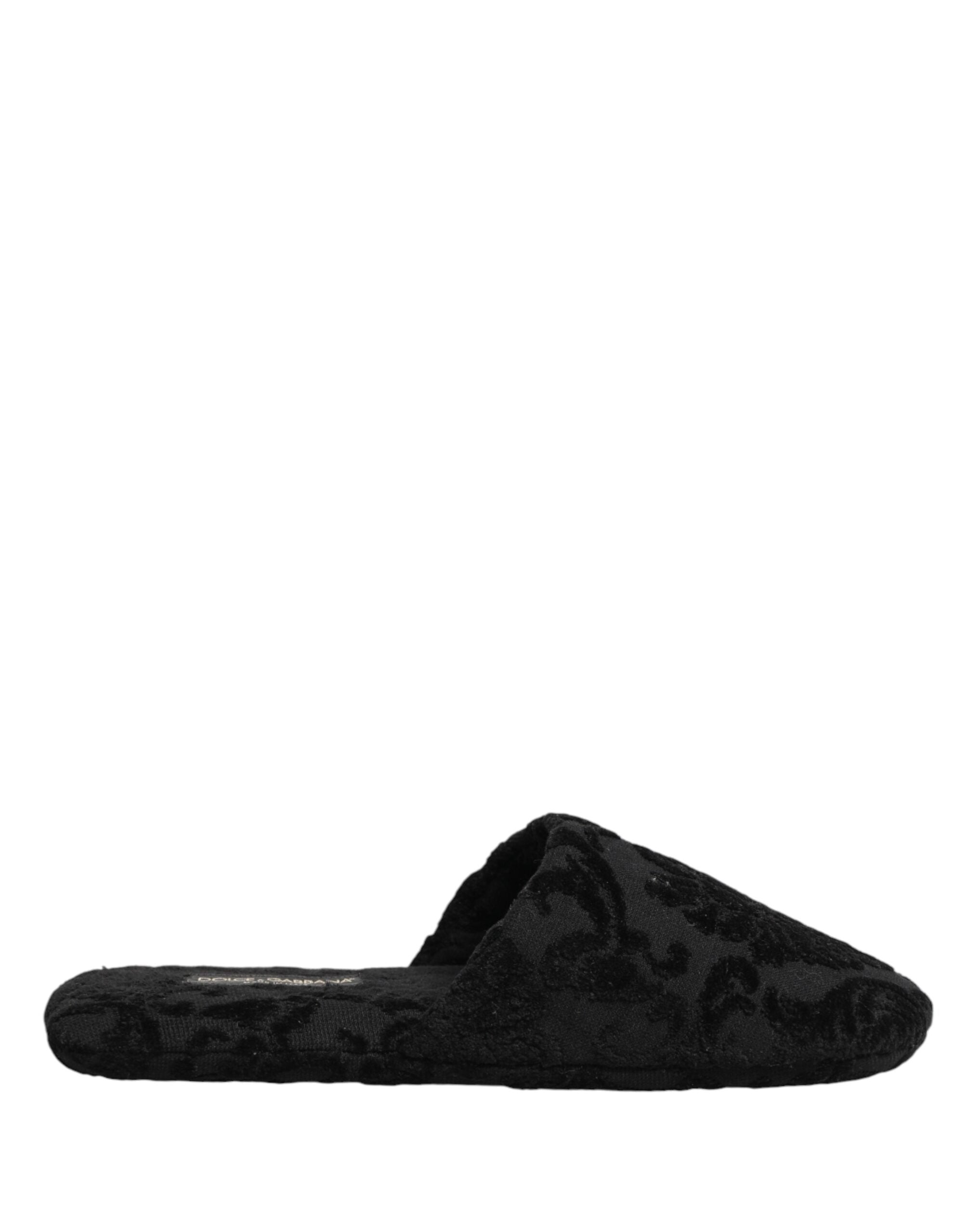 Dolce & Gabbana Dolce & Gabbana Black Logo Embroidered Slippers Flats Men's Shoes