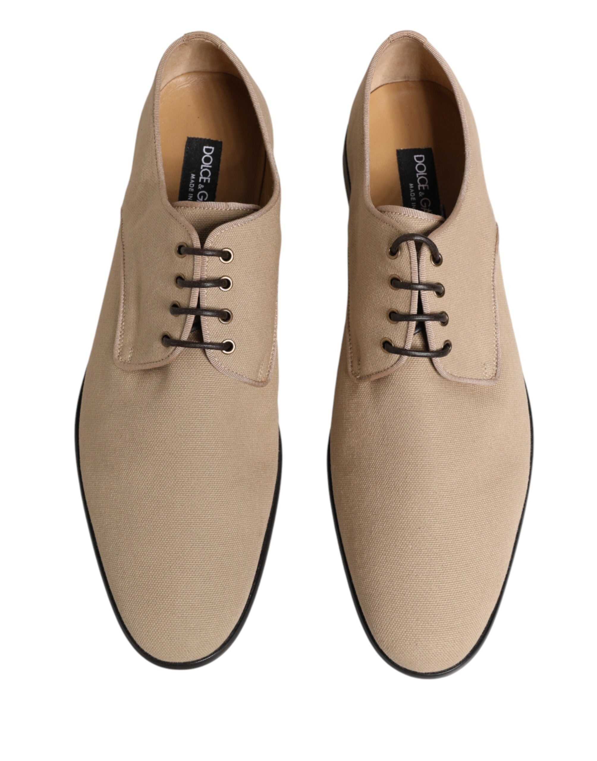 Dolce & Gabbana Dolce & Gabbana Beige Canvas Derby Lace Up Dress Men Men's Shoes