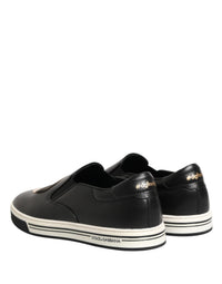 Dolce & Gabbana Black Leather Signature Figures Sneakers Men's Shoes