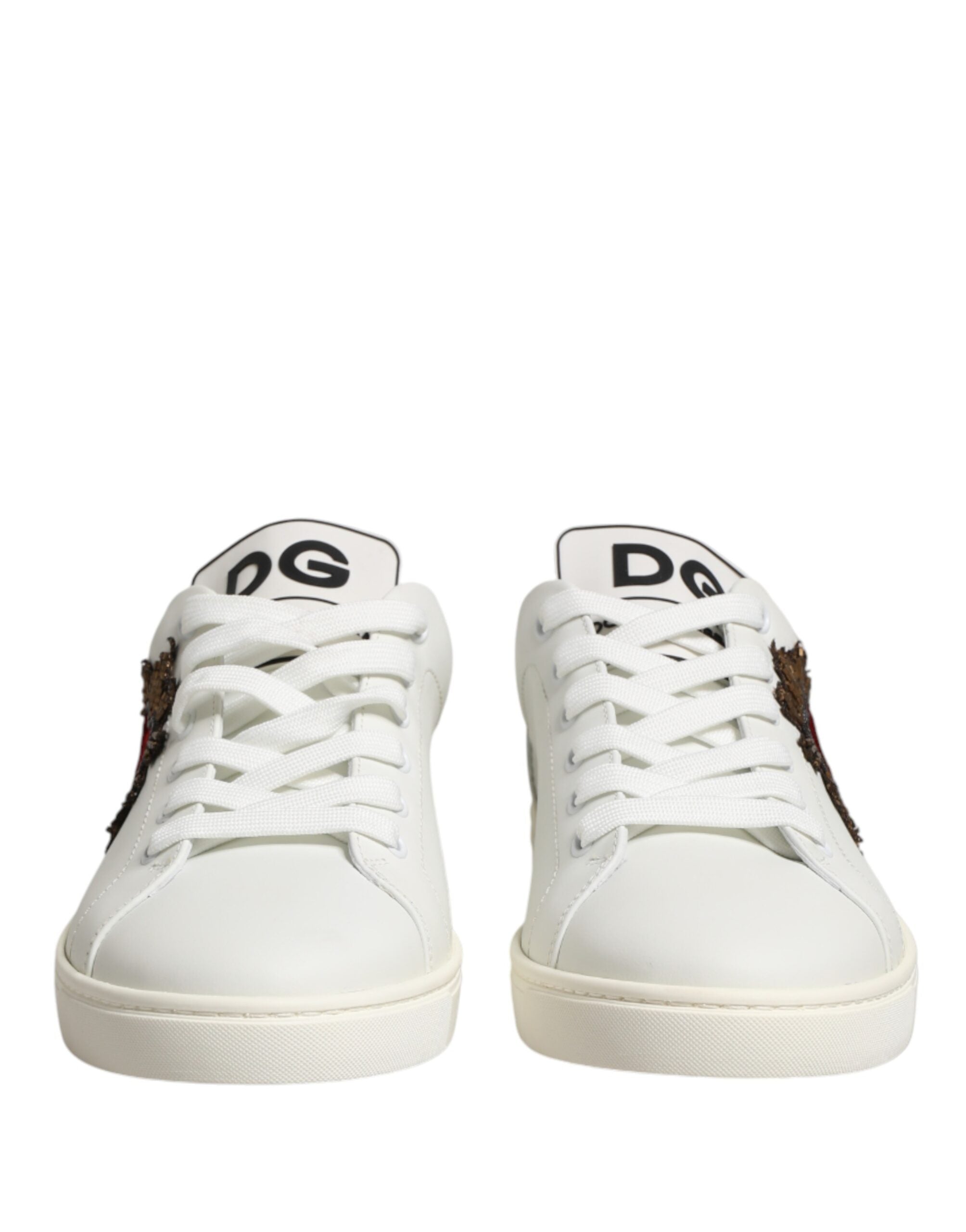 Dolce & Gabbana Dolce & Gabbana White Leather Sacred Heart Patch Sneakers Men's Shoes