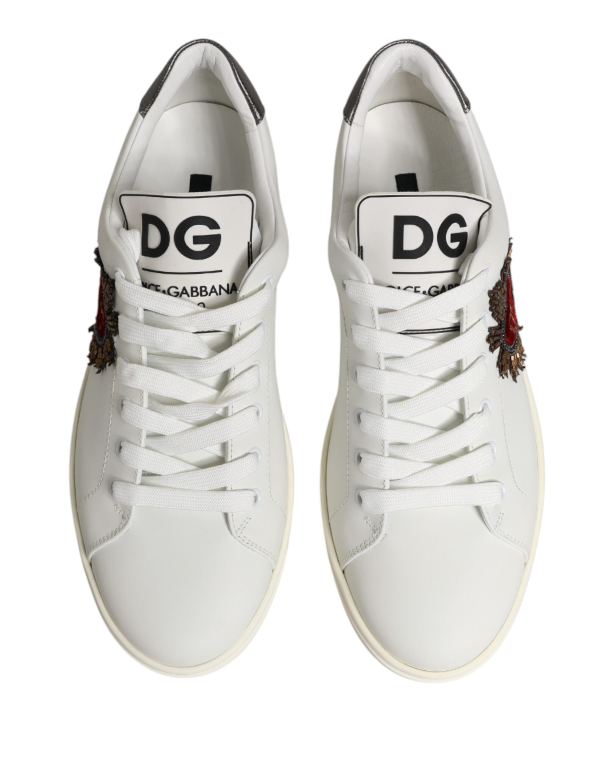 Dolce & Gabbana Dolce & Gabbana White Leather Sacred Heart Patch Sneakers Men's Shoes