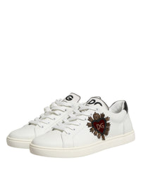 Dolce & Gabbana Dolce & Gabbana White Leather Sacred Heart Patch Sneakers Men's Shoes