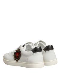 Dolce & Gabbana Dolce & Gabbana White Leather Sacred Heart Patch Sneakers Men's Shoes