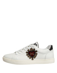 Dolce & Gabbana Dolce & Gabbana White Leather Sacred Heart Patch Sneakers Men's Shoes