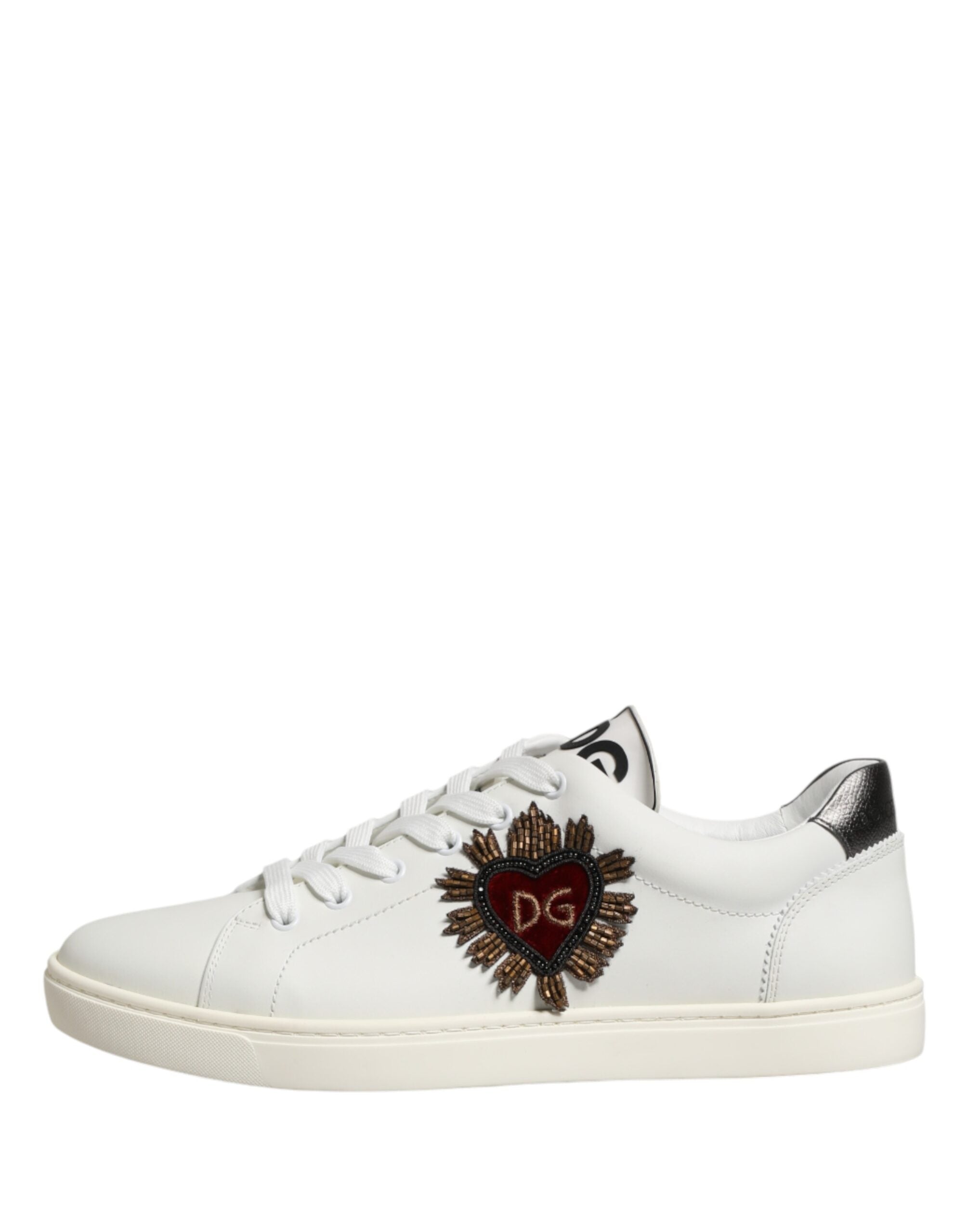 Dolce & Gabbana Dolce & Gabbana White Leather Sacred Heart Patch Sneakers Men's Shoes