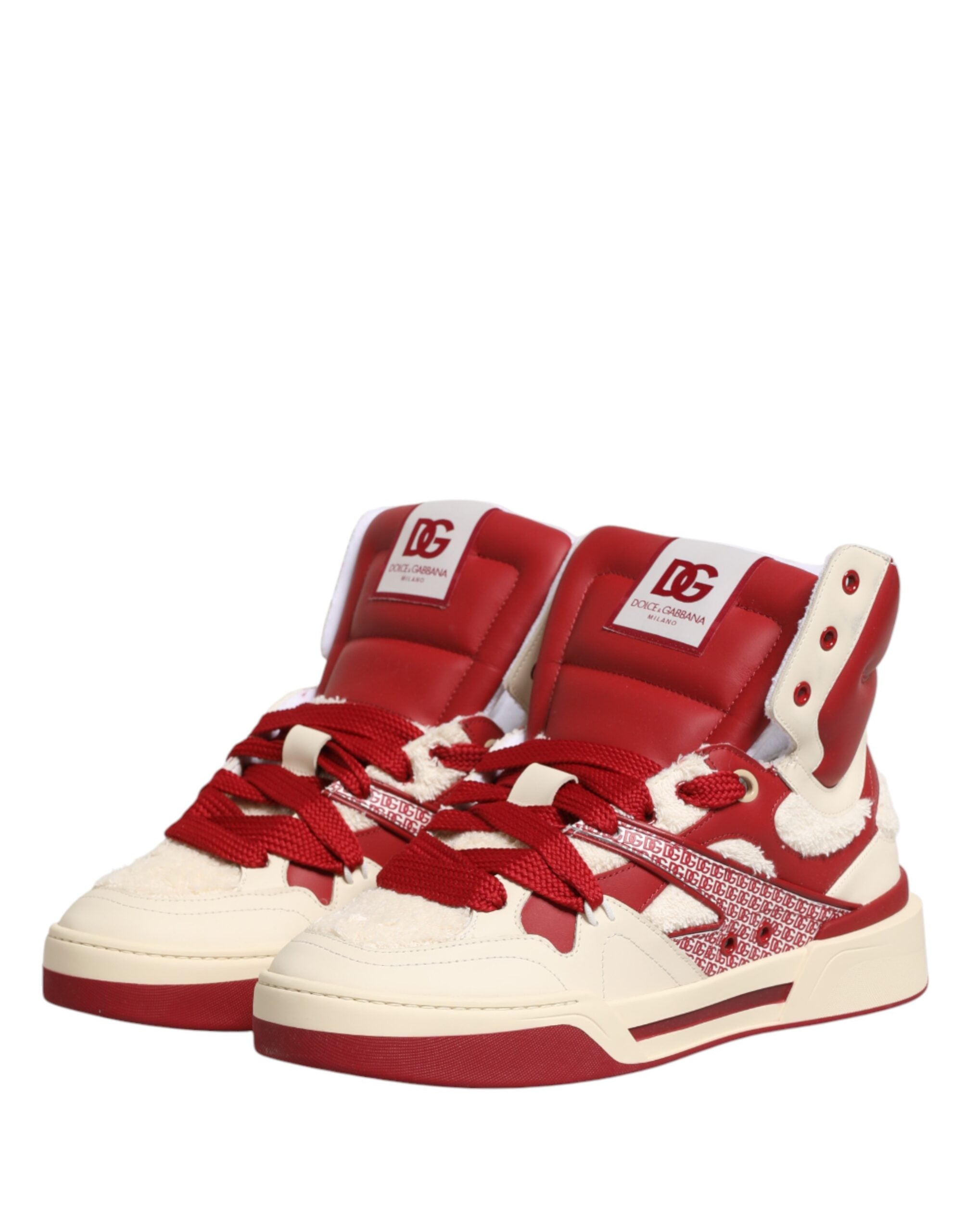 Dolce & Gabbana White Red Custom 2.Zero High Top Men Sneakers Men's Shoes
