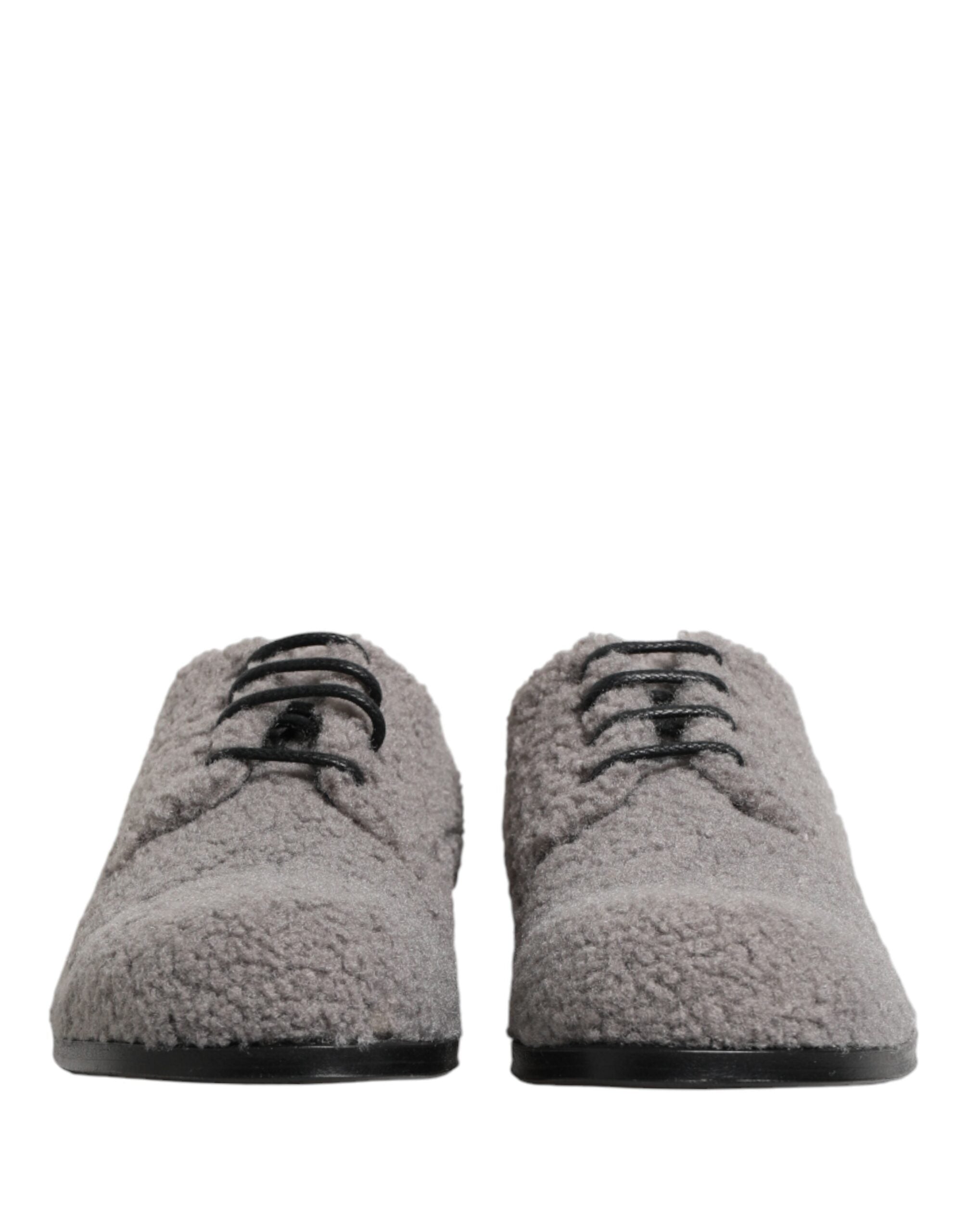 Dolce & Gabbana Dolce & Gabbana Gray Fleece Lace Up Men Derby Dress Men's Shoes