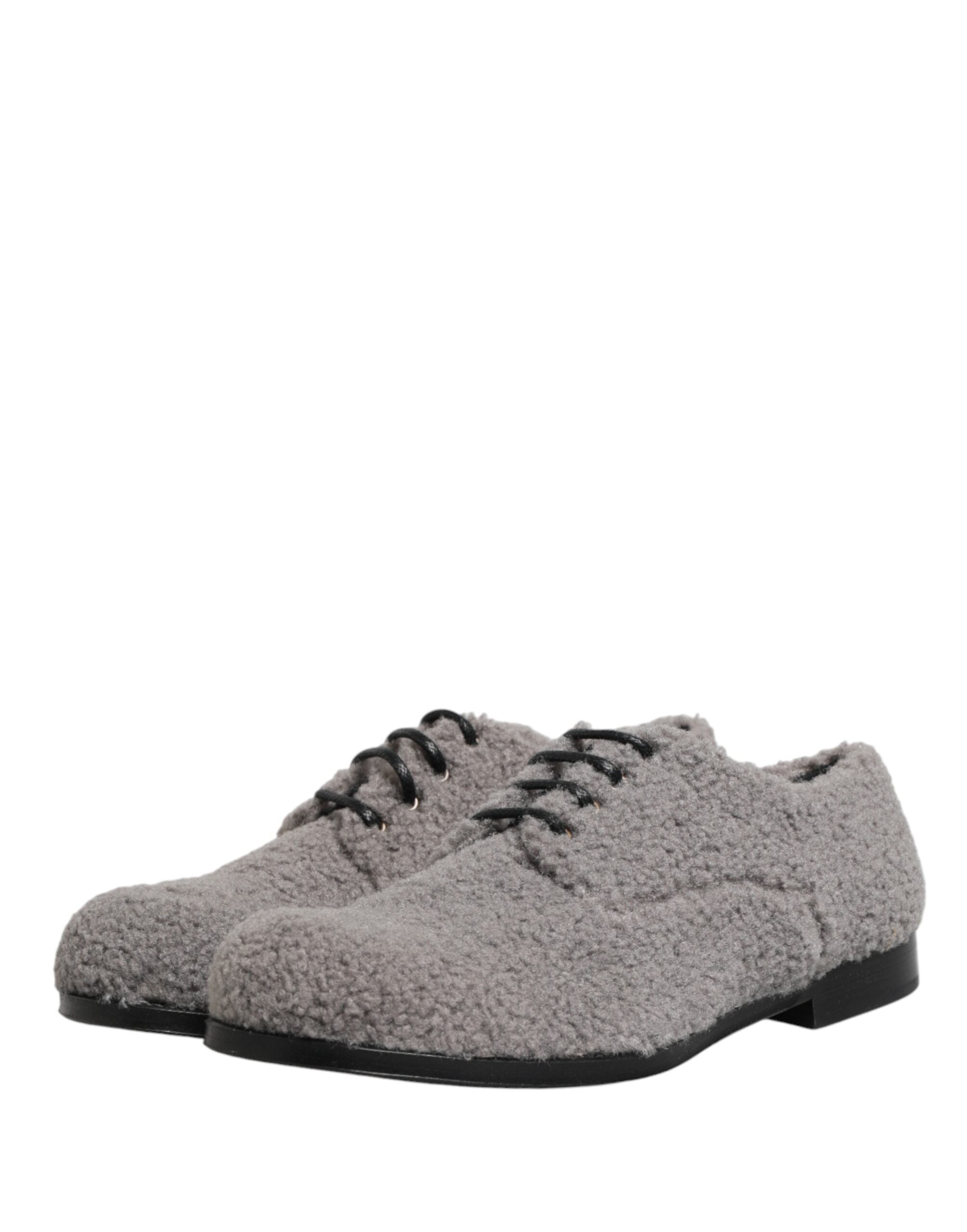 Dolce & Gabbana Dolce & Gabbana Gray Fleece Lace Up Men Derby Dress Men's Shoes