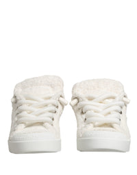 Dolce & Gabbana White Faux Shearling Low Top Sneakers Men's Shoes