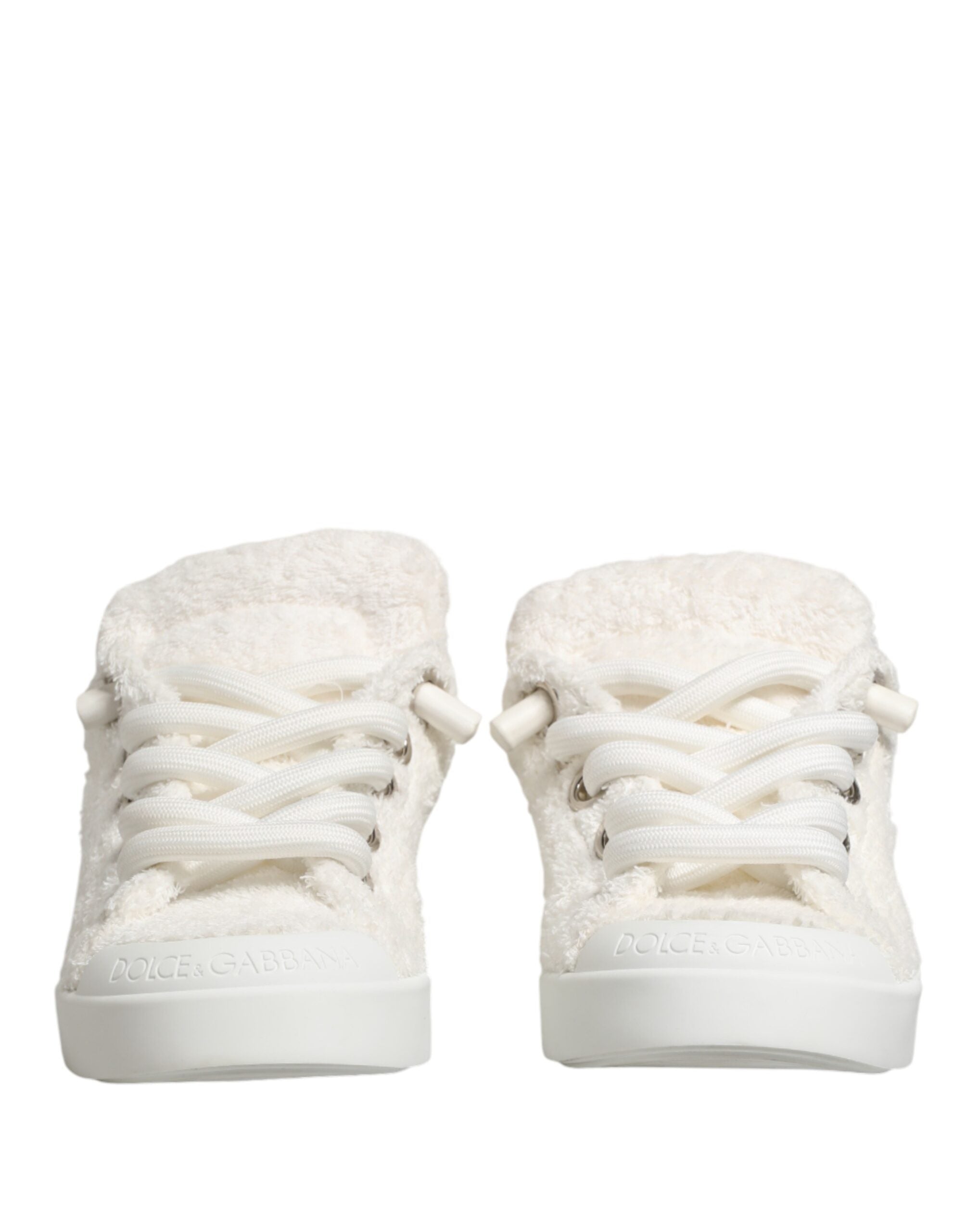 Dolce & Gabbana White Faux Shearling Low Top Sneakers Men's Shoes