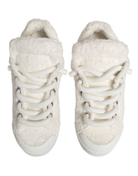 Dolce & Gabbana White Faux Shearling Low Top Sneakers Men's Shoes