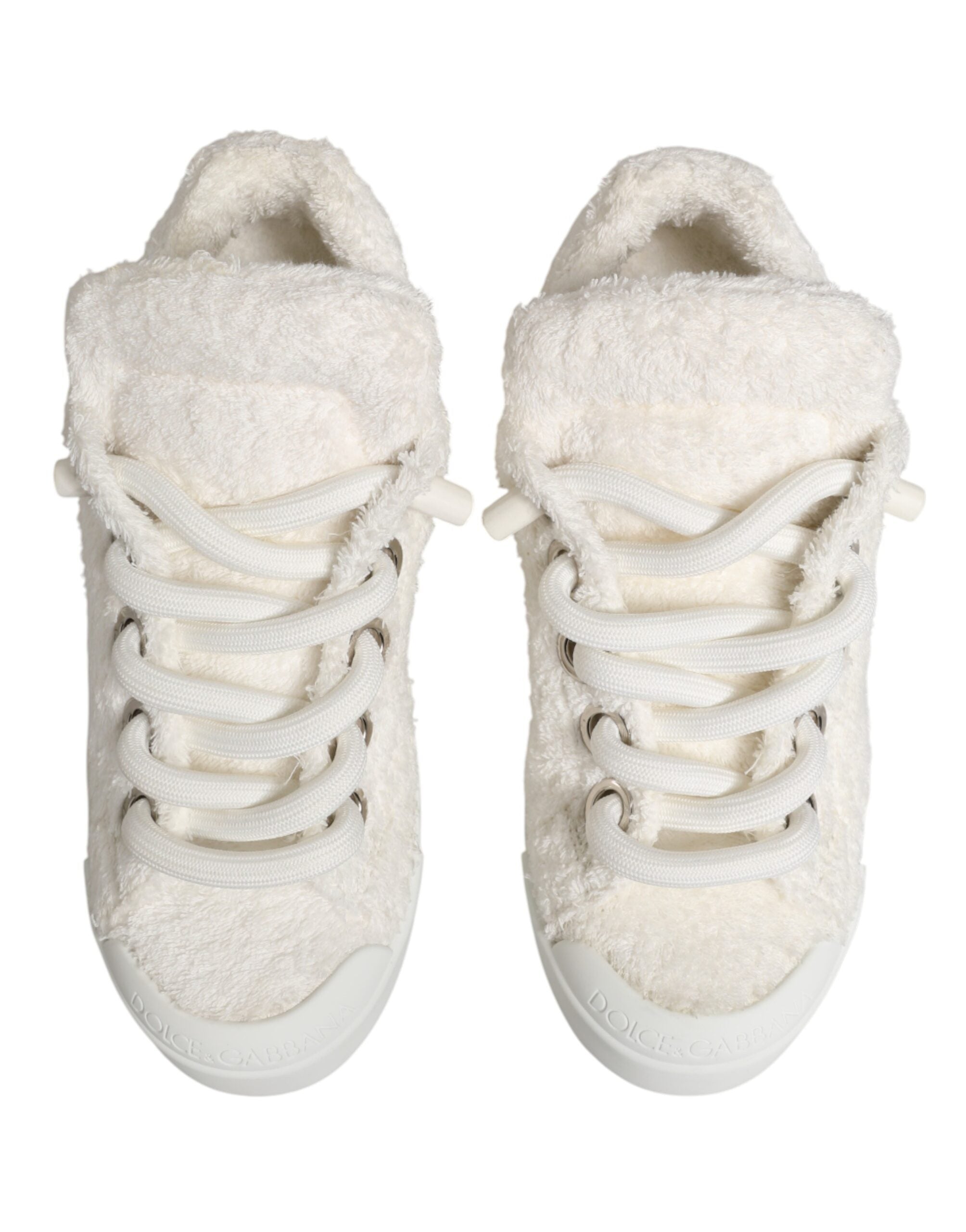 Dolce & Gabbana White Faux Shearling Low Top Sneakers Men's Shoes