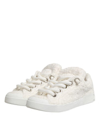 Dolce & Gabbana White Faux Shearling Low Top Sneakers Men's Shoes