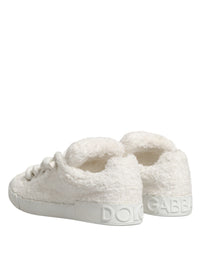 Dolce & Gabbana White Faux Shearling Low Top Sneakers Men's Shoes