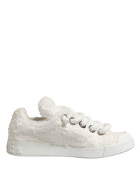 Dolce & Gabbana White Faux Shearling Low Top Sneakers Men's Shoes