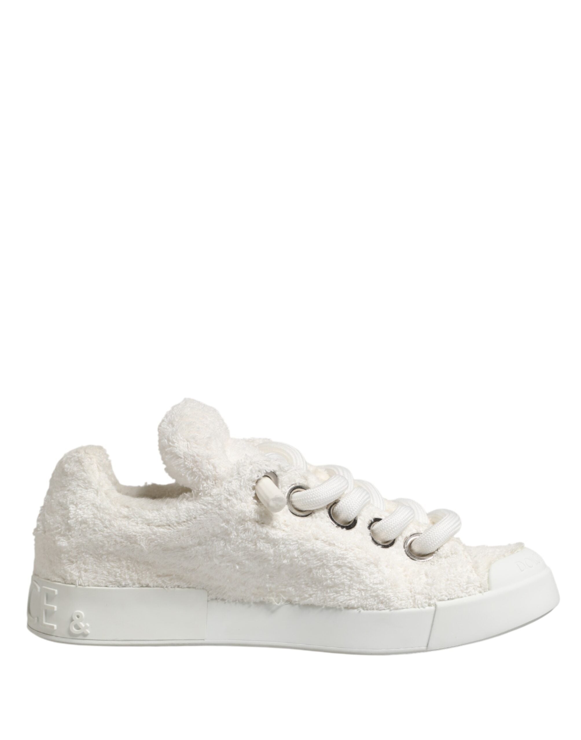 Dolce & Gabbana White Faux Shearling Low Top Sneakers Men's Shoes
