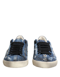 Dolce & Gabbana Blue Distressed Denim Low Top Sneakers Men's Shoes