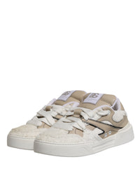 Dolce & Gabbana White Beige Faux Shearling Low Top Sneakers Men's Shoes