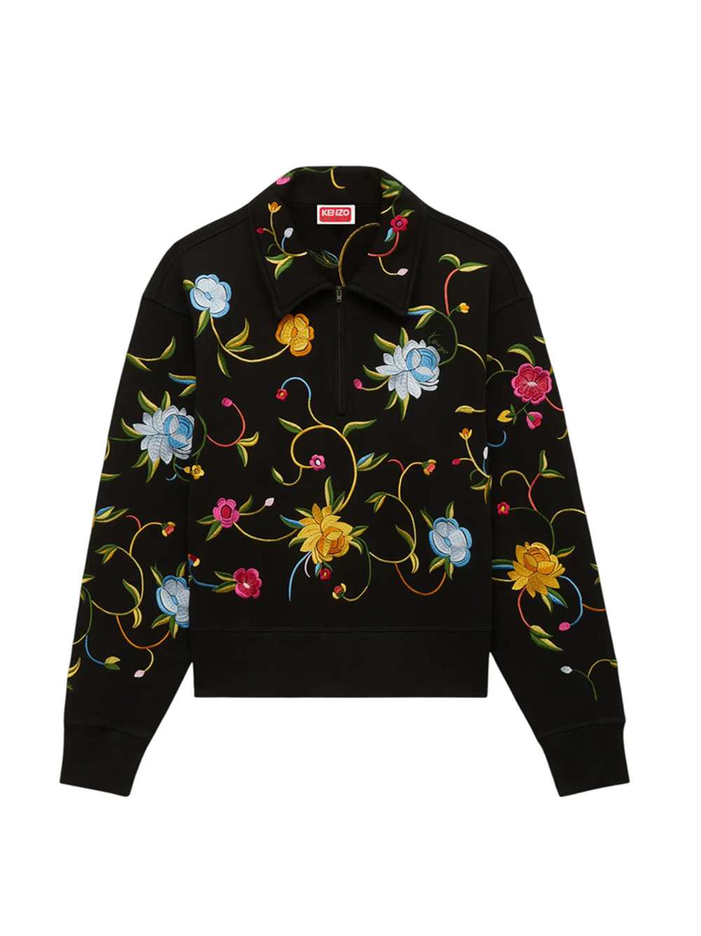 Kenzo Men `Kenzo Wildflower` Embroidered Half-Zip Cotton Sweatshirt