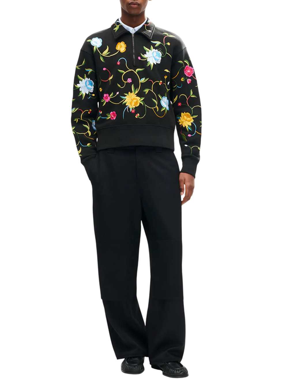 Kenzo Men `Kenzo Wildflower` Embroidered Half-Zip Cotton Sweatshirt