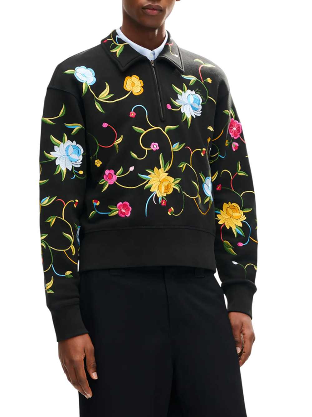 Kenzo Men `Kenzo Wildflower` Embroidered Half-Zip Cotton Sweatshirt