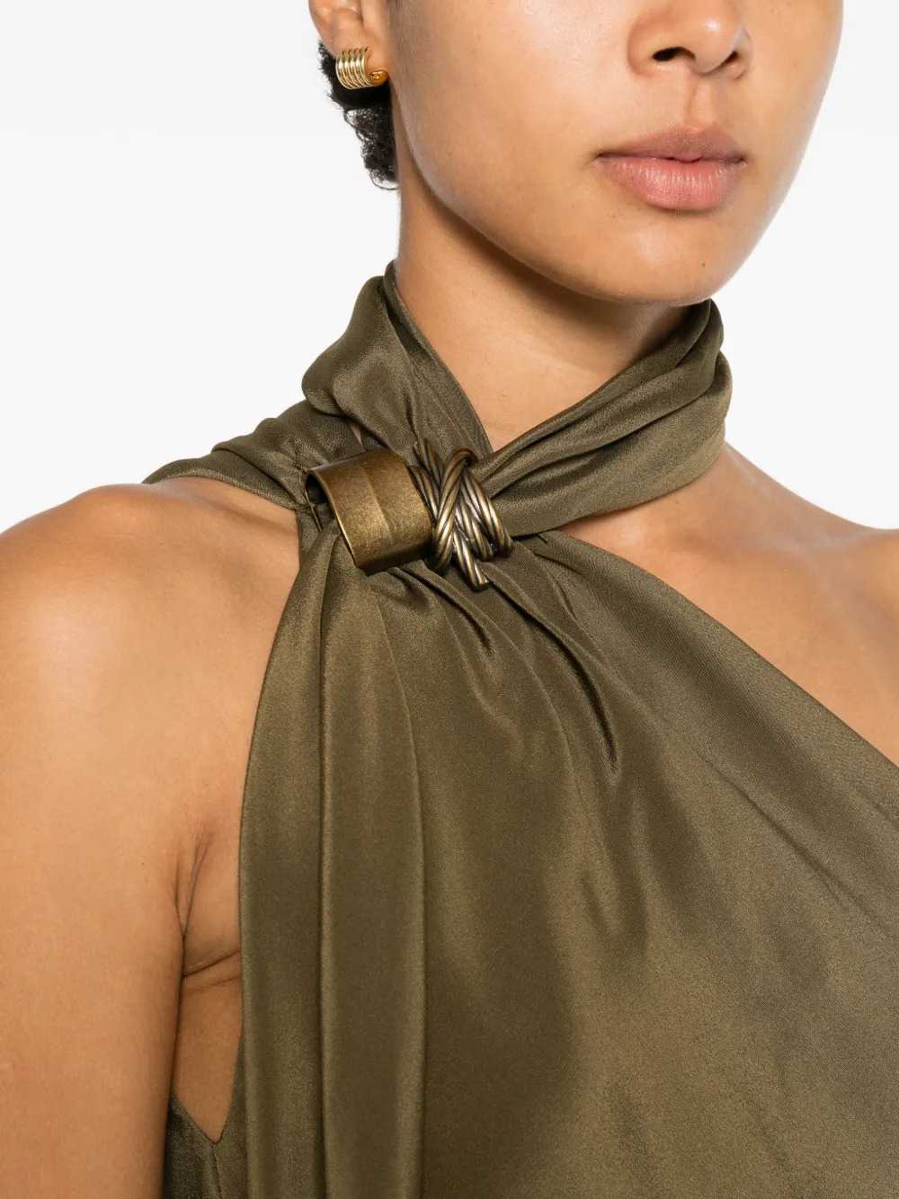 MAX MARA Max Mara Women Evasto One-Shoulder Silk Midi Dress With Metallic Details