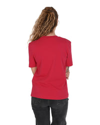 Love Moschino Women's Short Sleeve T-Shirt with Leopard Heart Print Red
