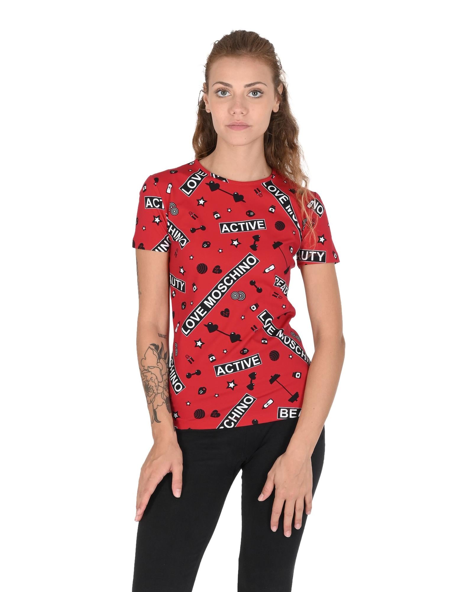 Love Moschino Women's Red Active Graphic Print Short Sleeve T-Shirt Red