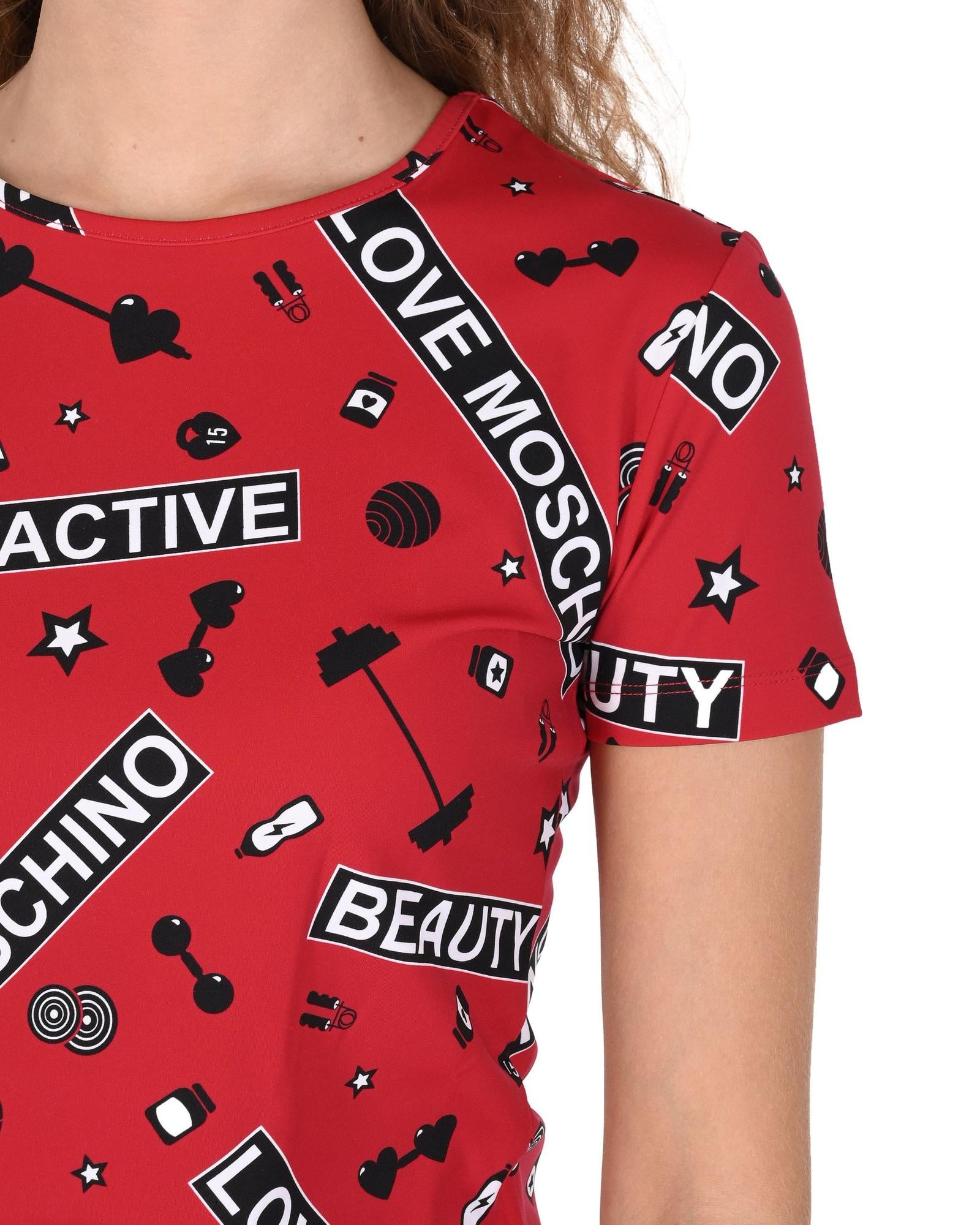 Love Moschino Women's Red Active Graphic Print Short Sleeve T-Shirt