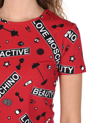 Love Moschino Women's Red Active Graphic Print Short Sleeve T-Shirt