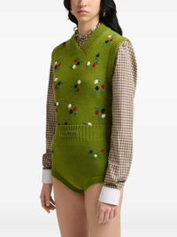 Marni Women Green Wool And Cashmere Vest With Floral Embroidery.