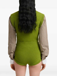 Marni Women Green Wool And Cashmere Vest With Floral Embroidery.