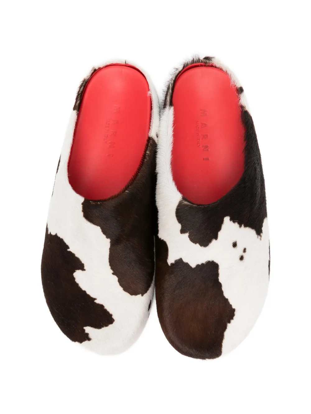 MARNI Marni Men White And Brown Cow-Print Calf Hair Fussbett Mules
