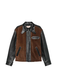 MARNI Marni Men Black Leather Jacket With Suede Front Panel