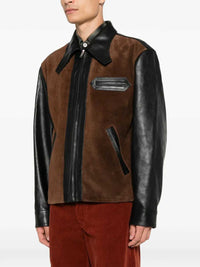 MARNI Marni Men Black Leather Jacket With Suede Front Panel