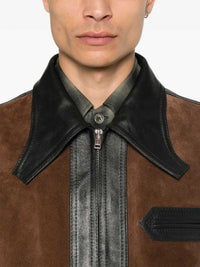 MARNI Marni Men Black Leather Jacket With Suede Front Panel