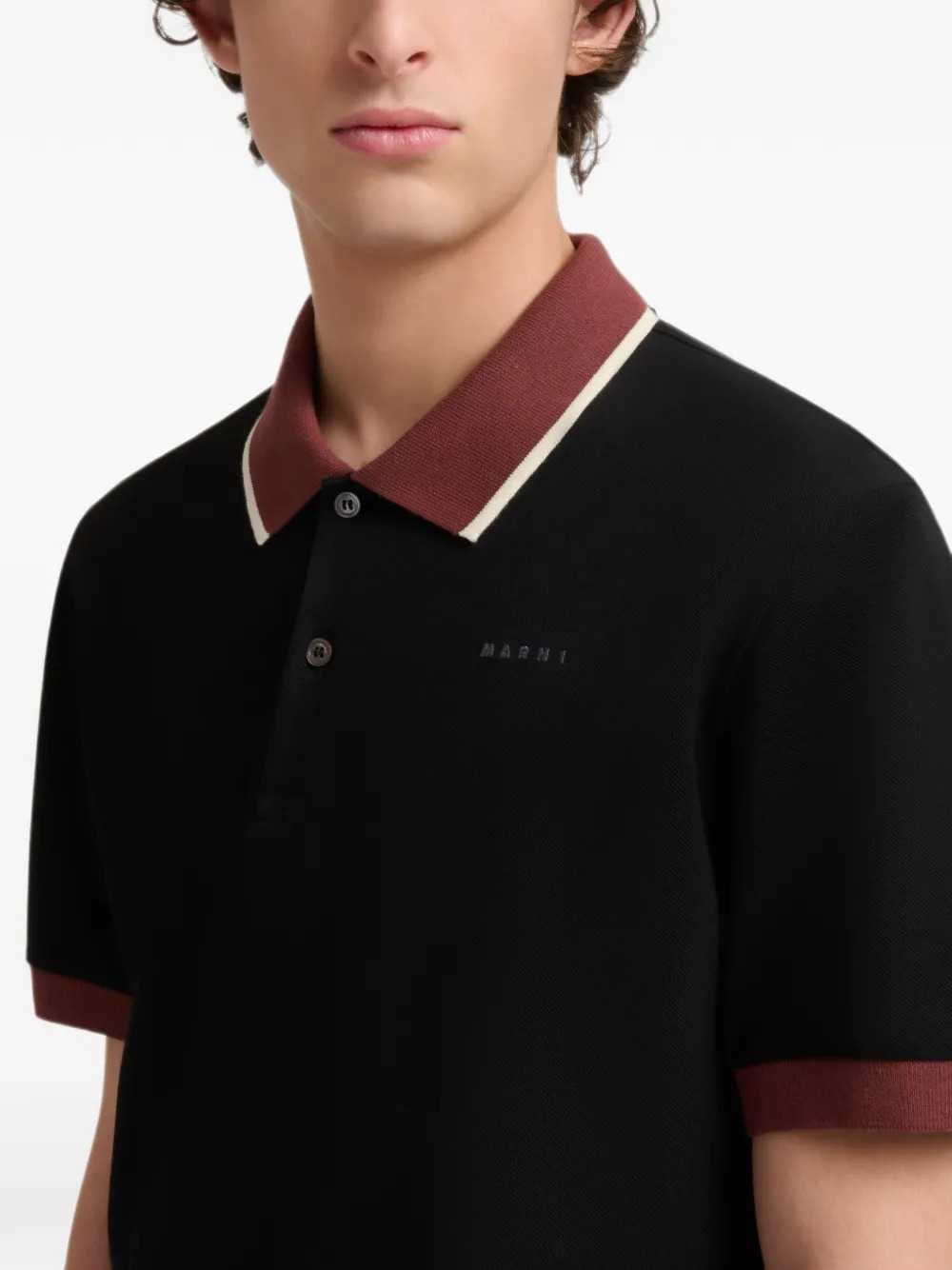 MARNI Marni Men Black Piqué Polo Shirt With Contrasting Trim