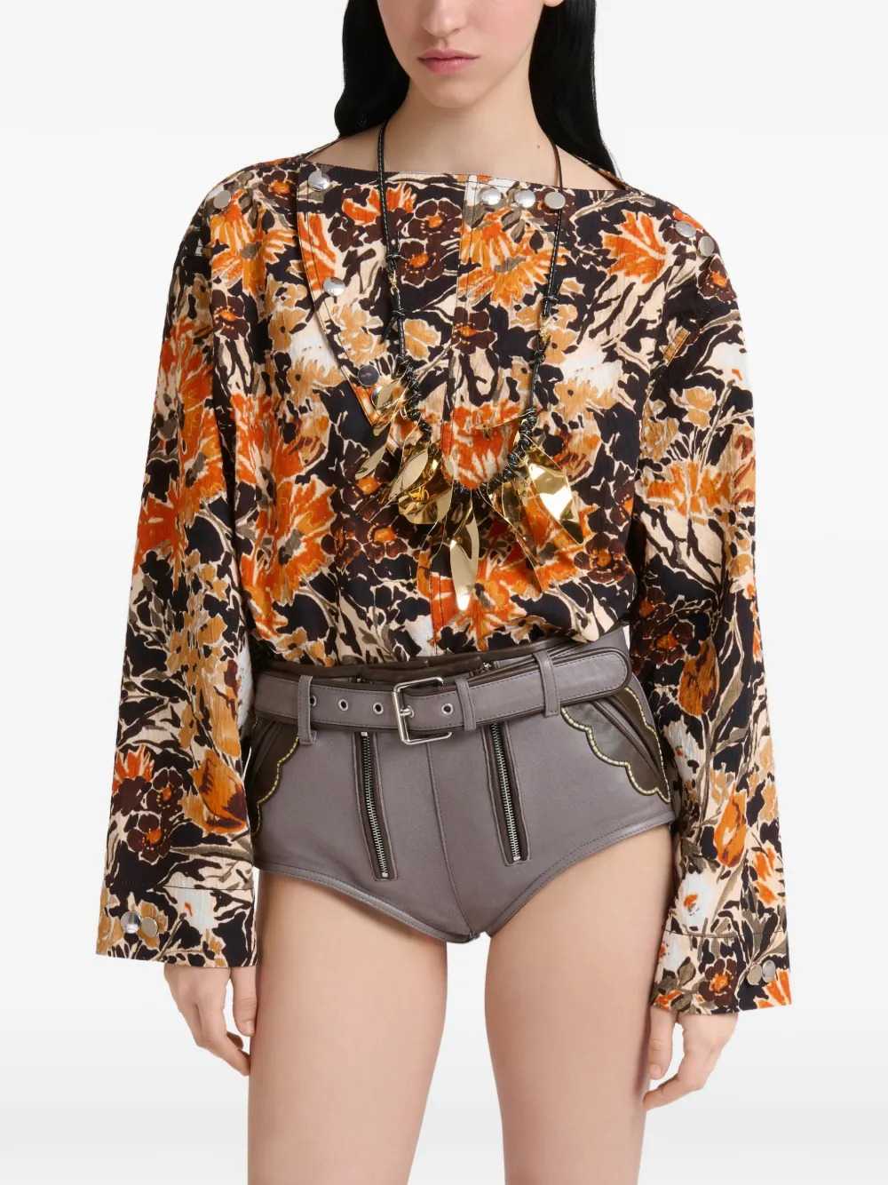 MARNI Marni Women Black Cloqué Top With Extreme Bouquet Print