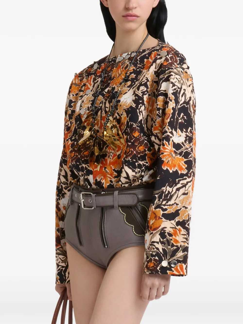 MARNI Marni Women Black Cloqué Top With Extreme Bouquet Print